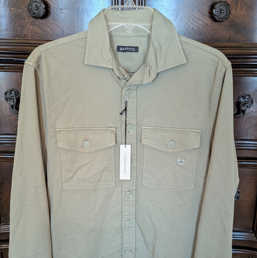 Express Men's Casual Button Down in Safari Green Color